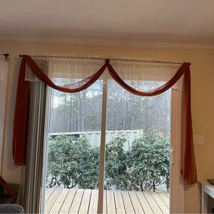 NEW 2 Socomi Terracotta Sheer Chiffon Curtain Panels 17 ft long x 27 in wide